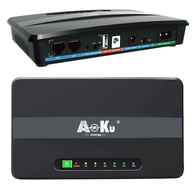 AoKu AKDCE Series Smart Mini DC UPS (12W - 60W | POE & Solar Input Support | 6700mAh - 2200mAhx16 Lithium Battery)